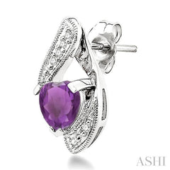 6x6 MM Heart Shape Amethyst and 1/20 Ctw Round Cut Diamond Earrings in Sterling Silver