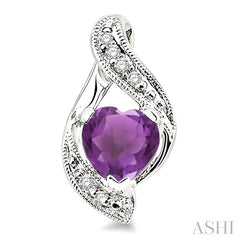 6x6 MM Heart Shape Amethyst and 1/20 Ctw Round Cut Diamond Earrings in Sterling Silver