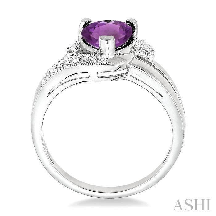 7x7 MM Heart Shape Amethyst and 1/20 Ctw Round Cut Diamond Ring in Sterling Silver