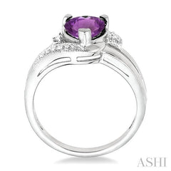 7x7 MM Heart Shape Amethyst and 1/20 Ctw Round Cut Diamond Ring in Sterling Silver