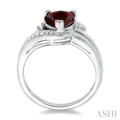 7X7 MM Heart Shape Garnet and 1/20 Ctw Round Cut Diamond Ring in Sterling Silver