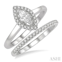 Marquise Shape Halo Diamond Wedding Set