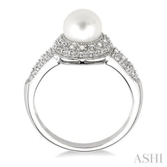 6.5x6.5 MM Cultured Pearl and 1/20 Ctw Round Cut Diamond Ring in Sterling Silver