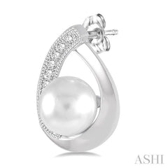 6x6 MM Cultured Pearls and 1/10 Ctw Round Cut Diamond Earrings in Sterling Silver