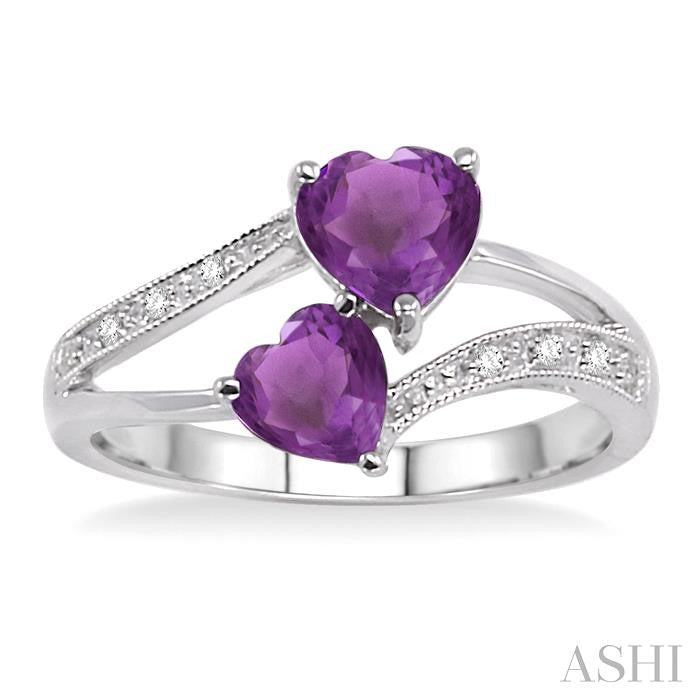 5&6 MM Heart Shape Amethyst and 1/50 Ctw Round Cut Diamond Ring in Sterling Silver