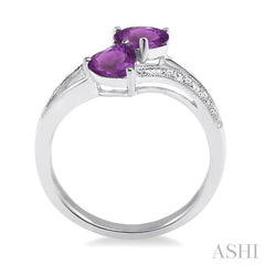 5&6 MM Heart Shape Amethyst and 1/50 Ctw Round Cut Diamond Ring in Sterling Silver