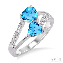 5&6 MM Heart Shape Blue Topaz and 1/50 Ctw Single Cut Diamond Ring in Sterling Silver