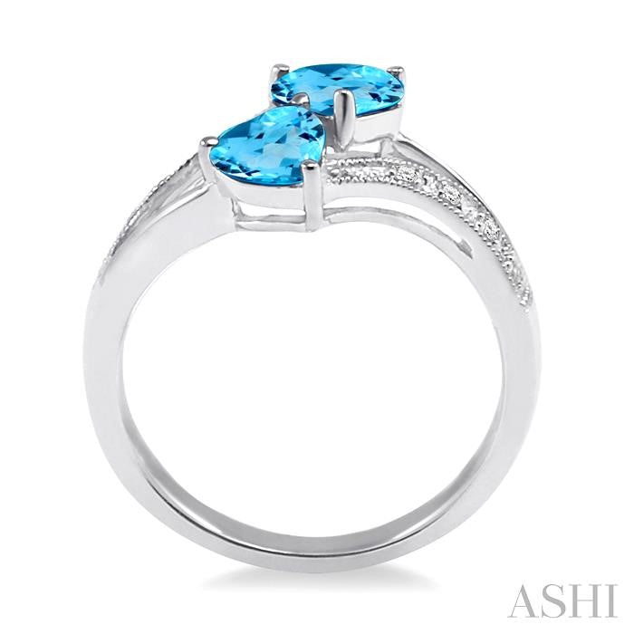 5&6 MM Heart Shape Blue Topaz and 1/50 Ctw Round Cut Diamond Ring in Sterling Silver