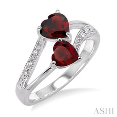 5&6 MM Heart Shape Garnet and 1/50 Ctw Round Cut Diamond Ring in Sterling Silver