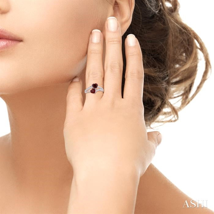 5&6 MM Heart Shape Garnet and 1/50 Ctw Round Cut Diamond Ring in Sterling Silver