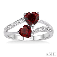 5&6 MM Heart Shape Garnet and 1/50 Ctw Round Cut Diamond Ring in Sterling Silver
