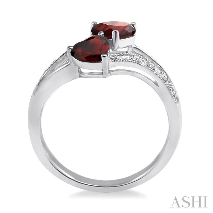 5&6 MM Heart Shape Garnet and 1/50 Ctw Round Cut Diamond Ring in Sterling Silver