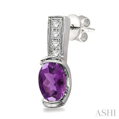 7x5 MM Oval Cut Amethyst and 1/50 Ctw Round Cut Diamond Earrings in Sterling Silver