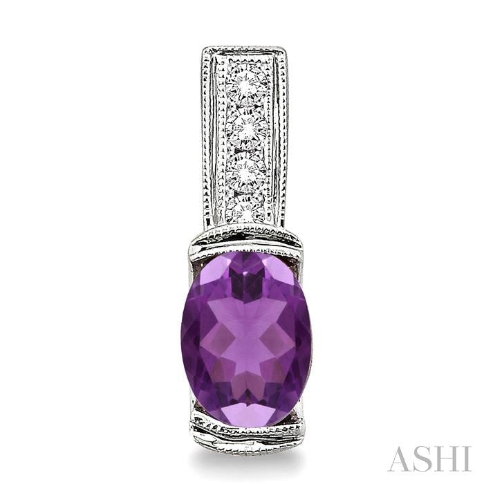 7x5 MM Oval Cut Amethyst and 1/50 Ctw Round Cut Diamond Earrings in Sterling Silver