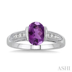 8x6 MM Oval Cut Amethyst and 1/20 Ctw Round Cut Diamond Ring in Sterling Silver