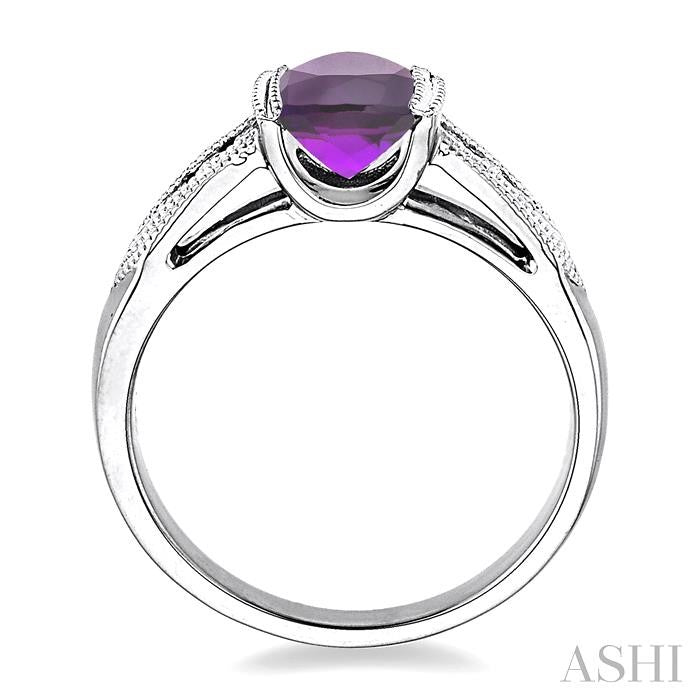 8x6 MM Oval Cut Amethyst and 1/20 Ctw Round Cut Diamond Ring in Sterling Silver