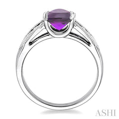 8x6 MM Oval Cut Amethyst and 1/20 Ctw Round Cut Diamond Ring in Sterling Silver