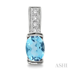 7x5 MM Oval Cut Blue Topaz and 1/50 Ctw Round Cut Diamond Earrings in Sterling Silver