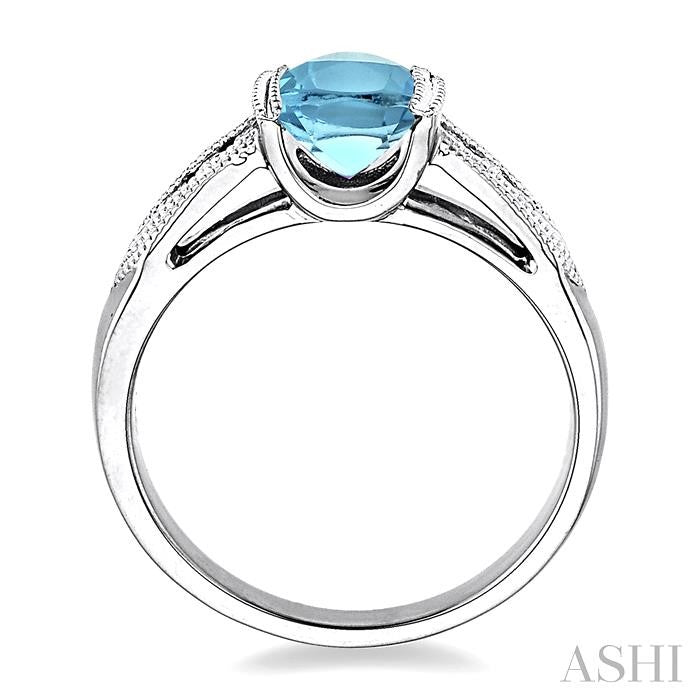 8x6 MM Oval Cut Blue Topaz and 1/20 Ctw Round Cut Diamond Ring in Sterling Silver