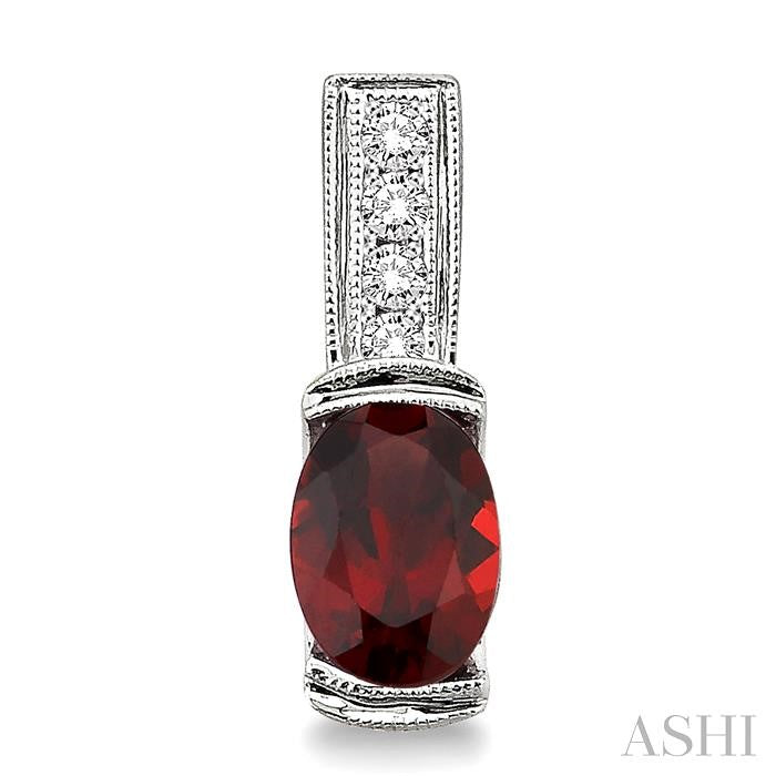 7x5 MM Oval Cut Garnet and 1/50 Ctw Round Cut Diamond Earrings in Sterling Silver