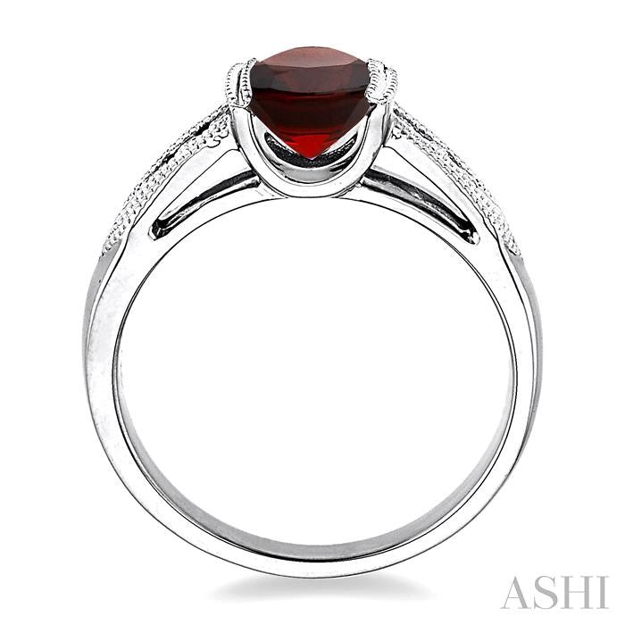 8x6 MM Oval Cut Garnet and 1/20 Ctw Round Cut Diamond Ring in Sterling Silver