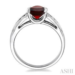 8x6 MM Oval Cut Garnet and 1/20 Ctw Round Cut Diamond Ring in Sterling Silver