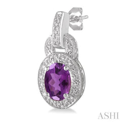 8x6 MM Oval Cut Amethyst and 1/20 Ctw Round Cut Diamond Earrings in Sterling Silver
