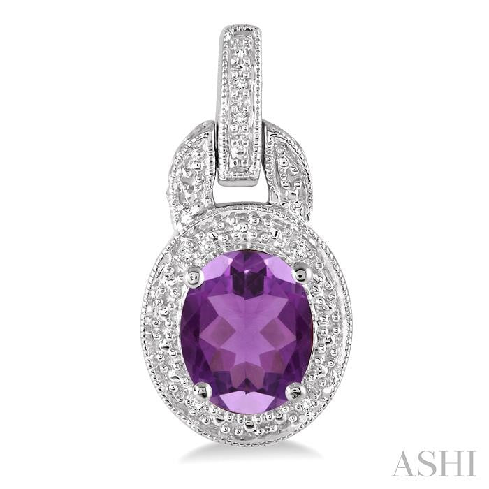 8x6 MM Oval Cut Amethyst and 1/20 Ctw Round Cut Diamond Earrings in Sterling Silver