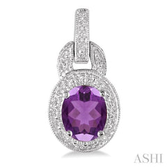 8x6 MM Oval Cut Amethyst and 1/20 Ctw Round Cut Diamond Earrings in Sterling Silver