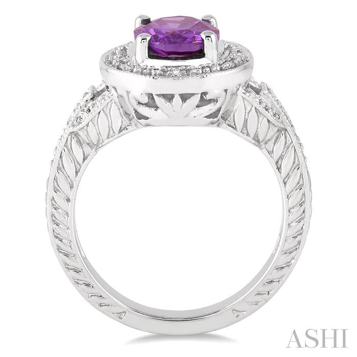 9x7 MM Oval Cut Amethyst and 1/20 Ctw Round Cut Diamond Ring in Sterling Silver