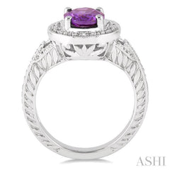 9x7 MM Oval Cut Amethyst and 1/20 Ctw Round Cut Diamond Ring in Sterling Silver