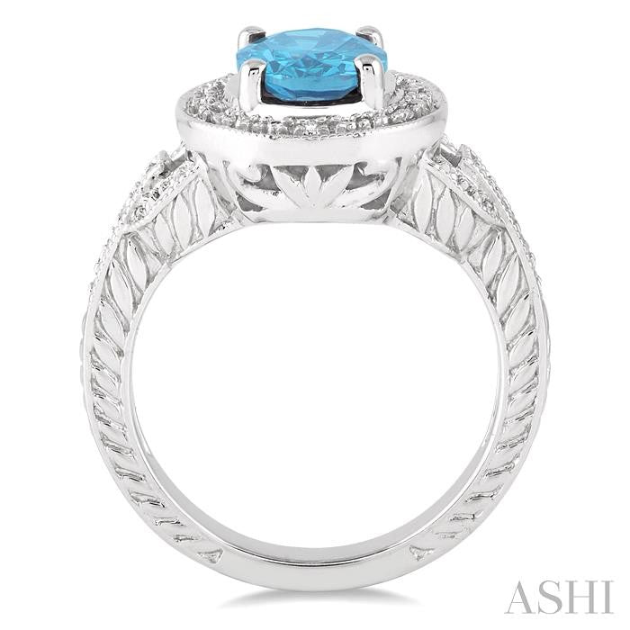 9x7 MM Oval Cut Blue Topaz and 1/20 Ctw Round Cut Diamond Ring in Sterling Silver