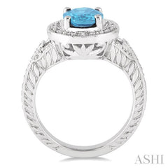 9x7 MM Oval Cut Blue Topaz and 1/20 Ctw Round Cut Diamond Ring in Sterling Silver