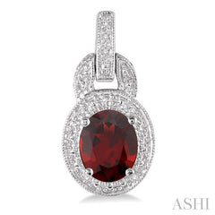 8x6 MM Oval Cut Garnet and 1/20 Ctw Round Cut Diamond Earrings in Sterling Silver