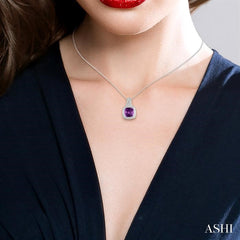 10x10 MM Cushion Shape Amethyst and 1/20 Ctw Round Cut Diamond Pendant in Sterling Silver with Chain