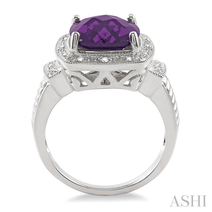 10x10 MM Cushion Shape Amethyst and 1/20 Ctw Round Cut Diamond Ring in Sterling Silver