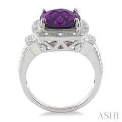 10x10 MM Cushion Shape Amethyst and 1/20 Ctw Round Cut Diamond Ring in Sterling Silver