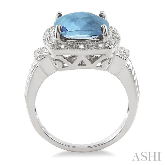 10x10 MM Cushion Shape Blue Topaz and 1/20 Ctw Round Cut Diamond Ring in Sterling Silver
