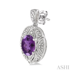 8x6 MM Oval Cut Amethyst and 1/50 Ctw Round Cut Diamond Earrings in Sterling Silver