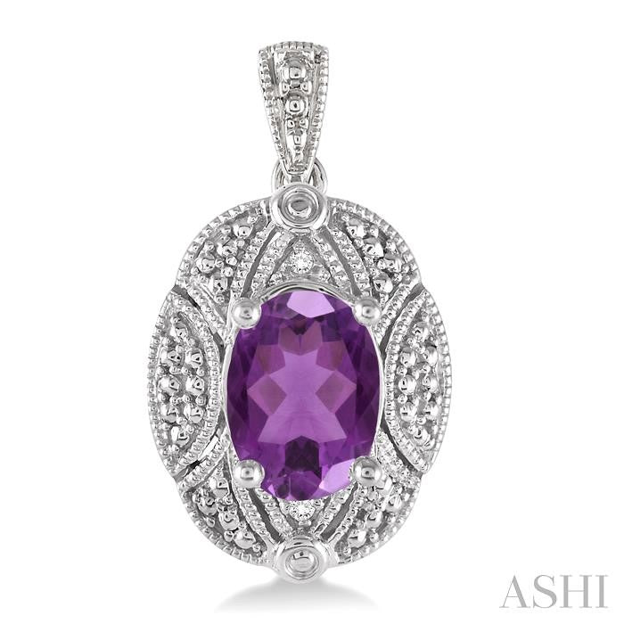 8x6 MM Oval Cut Amethyst and 1/50 Ctw Round Cut Diamond Earrings in Sterling Silver