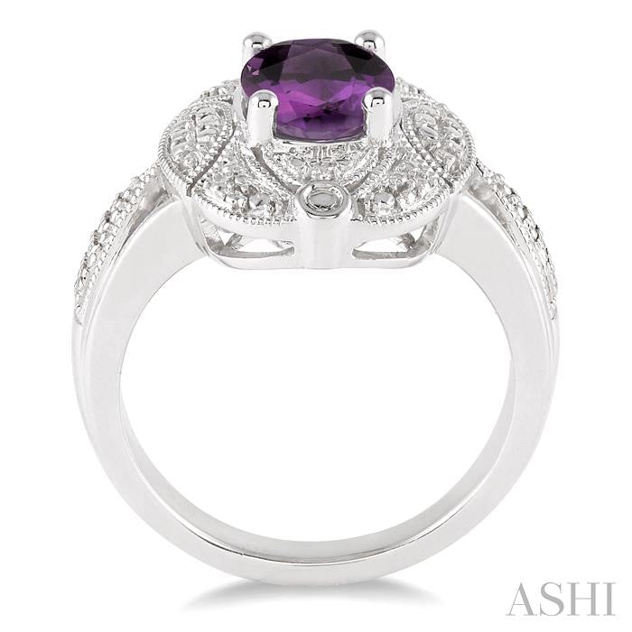 9x7 MM Oval Cut Amethyst and 1/50 Ctw Round Cut Diamond Ring in Sterling Silver