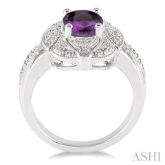 9x7 MM Oval Cut Amethyst and 1/50 Ctw Round Cut Diamond Ring in Sterling Silver