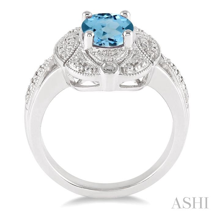 9x7 MM Oval Cut Blue Topaz and 1/50 Ctw Single Cut Diamond Ring in Sterling Silver