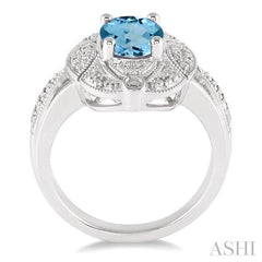 9x7 MM Oval Cut Blue Topaz and 1/50 Ctw Single Cut Diamond Ring in Sterling Silver