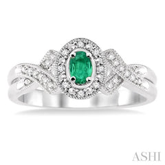 5x3 MM Oval Cut Emerald and 1/50 Ctw Round Cut Diamond Ring in Sterling Silver