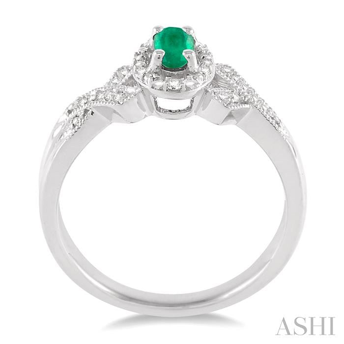 5x3 MM Oval Cut Emerald and 1/50 Ctw Round Cut Diamond Ring in Sterling Silver