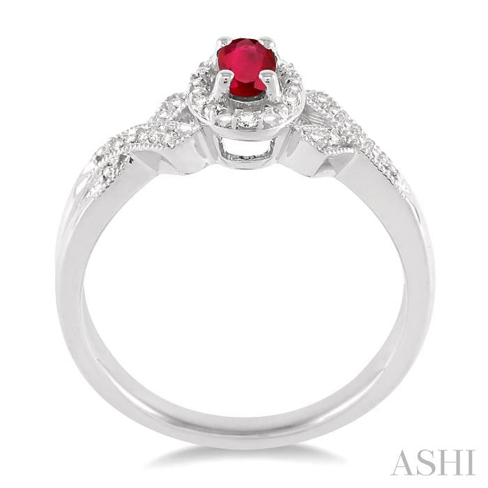 5x3 MM Oval Cut Ruby and 1/50 Ctw Round Cut Diamond Ring in Sterling Silver
