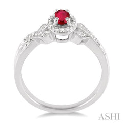 5x3 MM Oval Cut Ruby and 1/50 Ctw Round Cut Diamond Ring in Sterling Silver