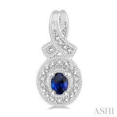 4x3 MM Oval Cut Sapphire and 1/20 Ctw Round Cut Diamond Earrings in Sterling Silver