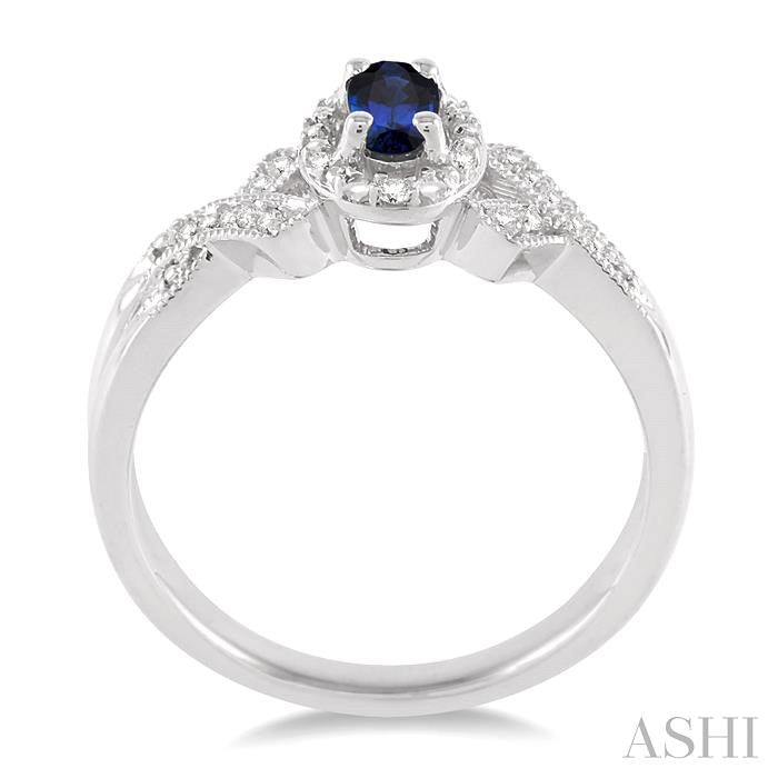 5x3 MM Oval Cut Sapphire and 1/50 Ctw Round Cut Diamond Ring in Sterling Silver